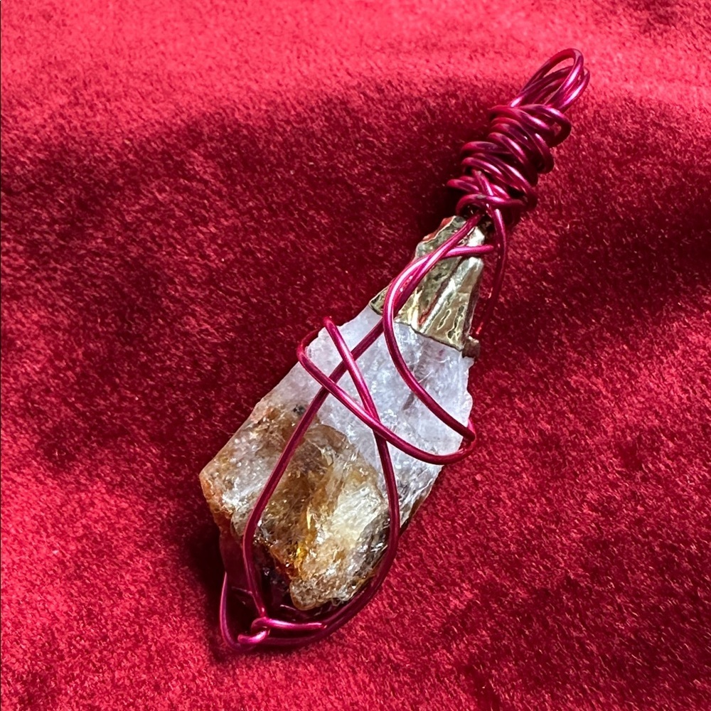 RUBYRUDI Hand Crafted Citrine Lemon Quartz Pendant Wire Wrapped 0790 B